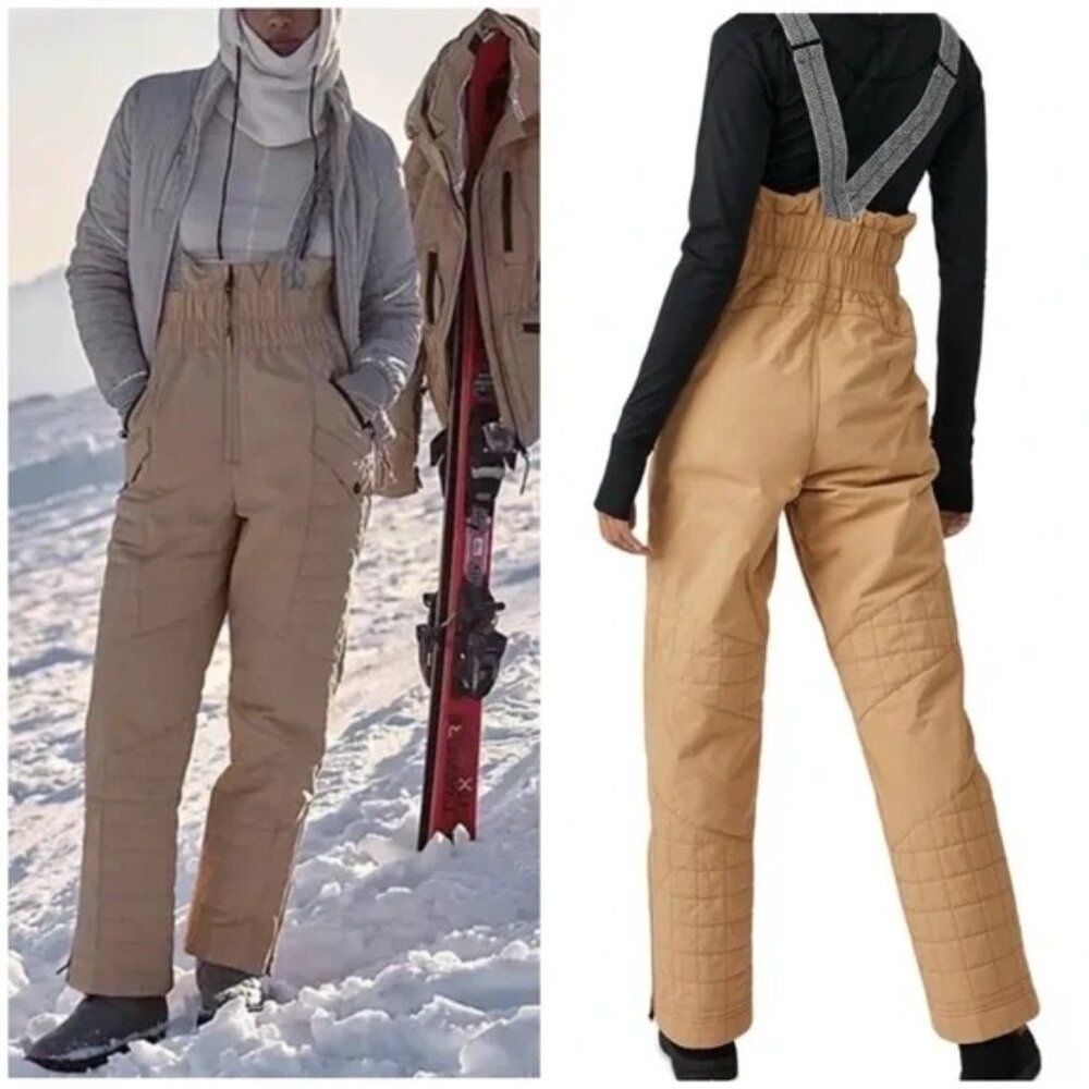 Free People All Prepped Snow Bib Womens L Almond Skiing Snowboarding Outdoors In